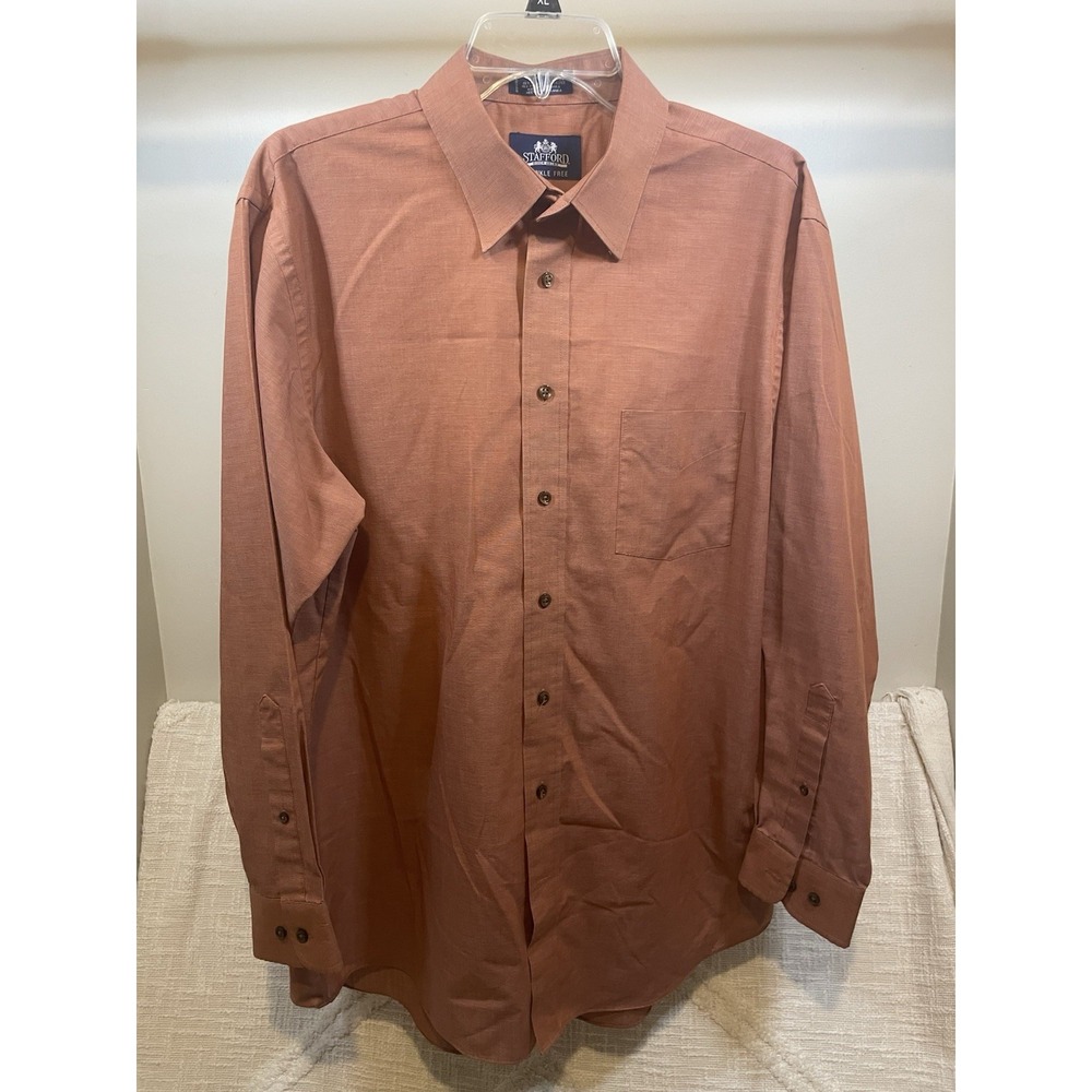 Stafford Performance Button Up Shirt 16.5 34-35 Terre Cotta Orange Long Sleeve